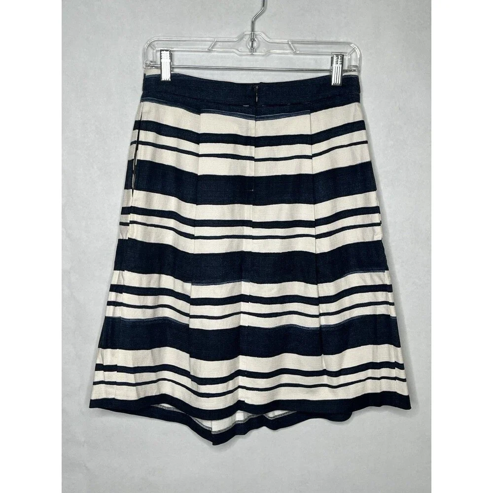 Zara Skirt Women Size Small Blue White Striped Linen Feel Pleated Pockets